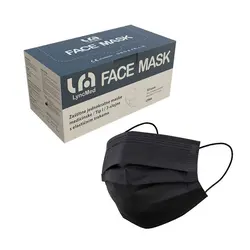  Kirurške maske TIP I, troslojne s gumicom, boja CRNA - Lyncmed - 100 kom 