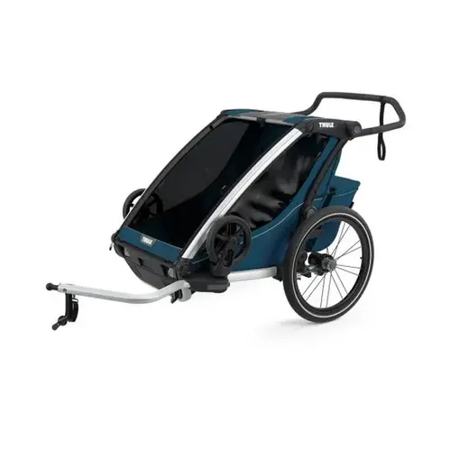 Chariot Cross 2 plava sportska dječja kolica i prikolica za bicikl za dvoje djece (4u1)